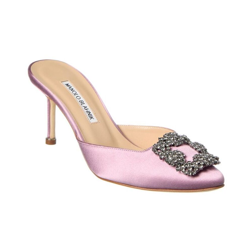 Manolo Blahnik Purple Satin Heels with Embellished Buckle